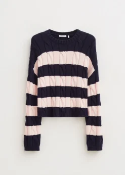 Truien En Vesten<The Sting Kabeltrui met strepen donkerblauw