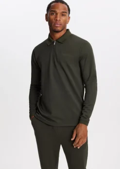 Polo's|T-Shirts<The Sting Lange mouwen polo met rits groen, army