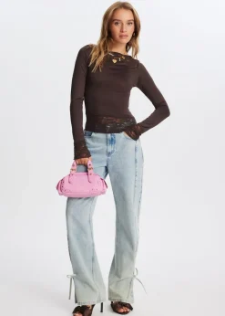 Tops<The Sting Lange mouwen top met kant donkerbruin