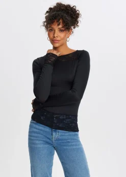 Tops<The Sting Lange mouwen top met kant zwart