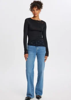 Tops<The Sting Lange mouwen top met kant zwart