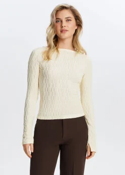 Tops<The Sting Lange mouwen top met structuur kit, donker
