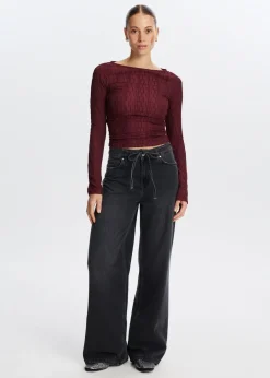 Tops<The Sting Lange mouwen top met structuur bordeaux