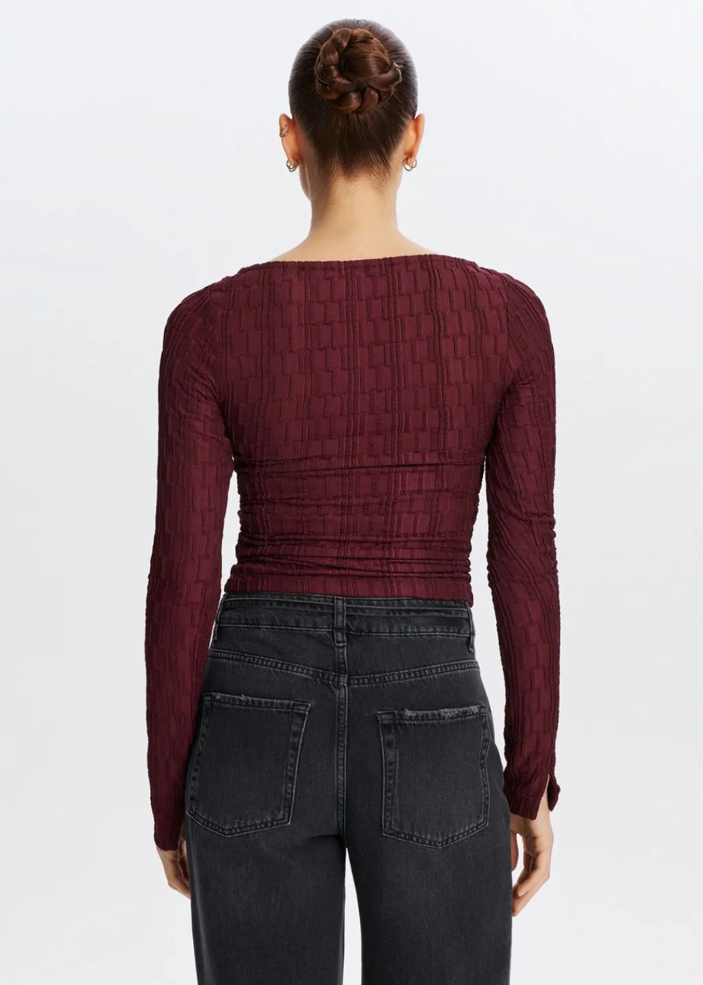 Tops<The Sting Lange mouwen top met structuur bordeaux