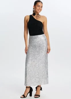 Rokken<The Sting Maxi rok met pailletten zilver