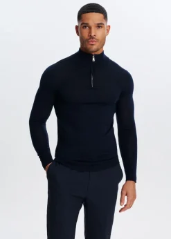 Truien En Vesten<The Sting Merinowol half zip trui donkerblauw