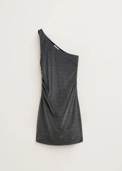 Jurken<The Sting One shoulder glitter jurk zilver