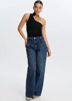 Tops<The Sting One shoulder glitter top zwart