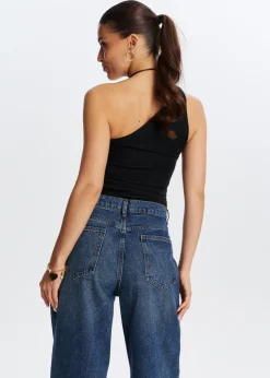 Tops<The Sting One shoulder glitter top zwart