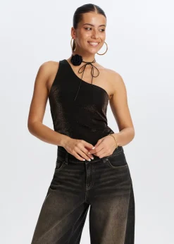 Tops<The Sting One shoulder glitter top donkerbruin