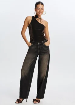 Tops<The Sting One shoulder glitter top donkerbruin