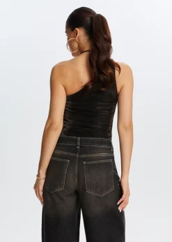 Tops<The Sting One shoulder glitter top donkerbruin