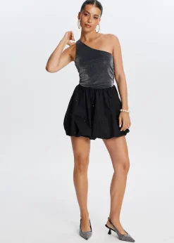 Tops<The Sting One shoulder glitter top zilver
