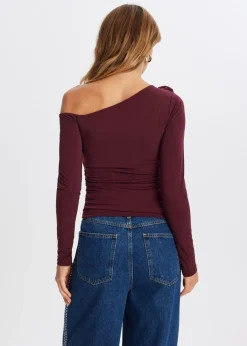 Tops<The Sting One shoulder top met roos bordeaux