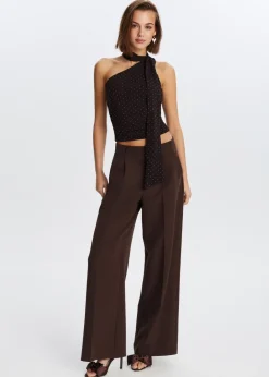 Tops<The Sting One shoulder top met sjaal donkerbruin