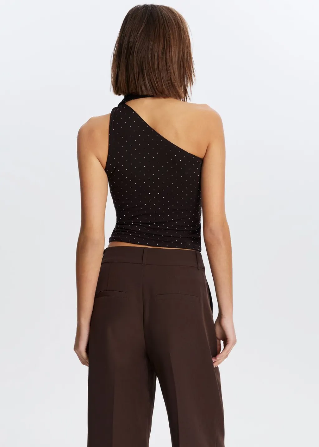 Tops<The Sting One shoulder top met sjaal donkerbruin