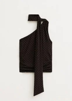 Tops<The Sting One shoulder top met sjaal donkerbruin