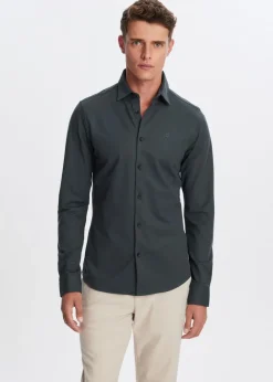 Basics|Overhemden<The Sting Overhemd piqué stretch groen, grijs