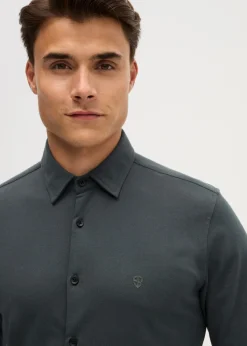 Basics|Overhemden<The Sting Overhemd piqué stretch groen, grijs