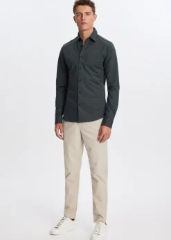 Basics|Overhemden<The Sting Overhemd piqué stretch groen, grijs