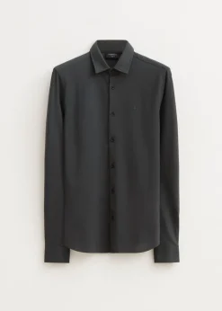 Basics|Overhemden<The Sting Overhemd piqué stretch groen, grijs