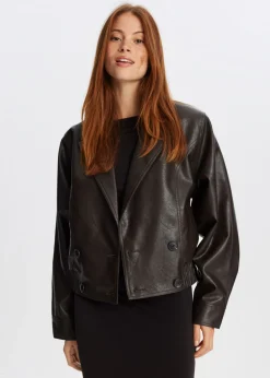 Jassen<The Sting Oversized imitatieleren jas donkerbruin