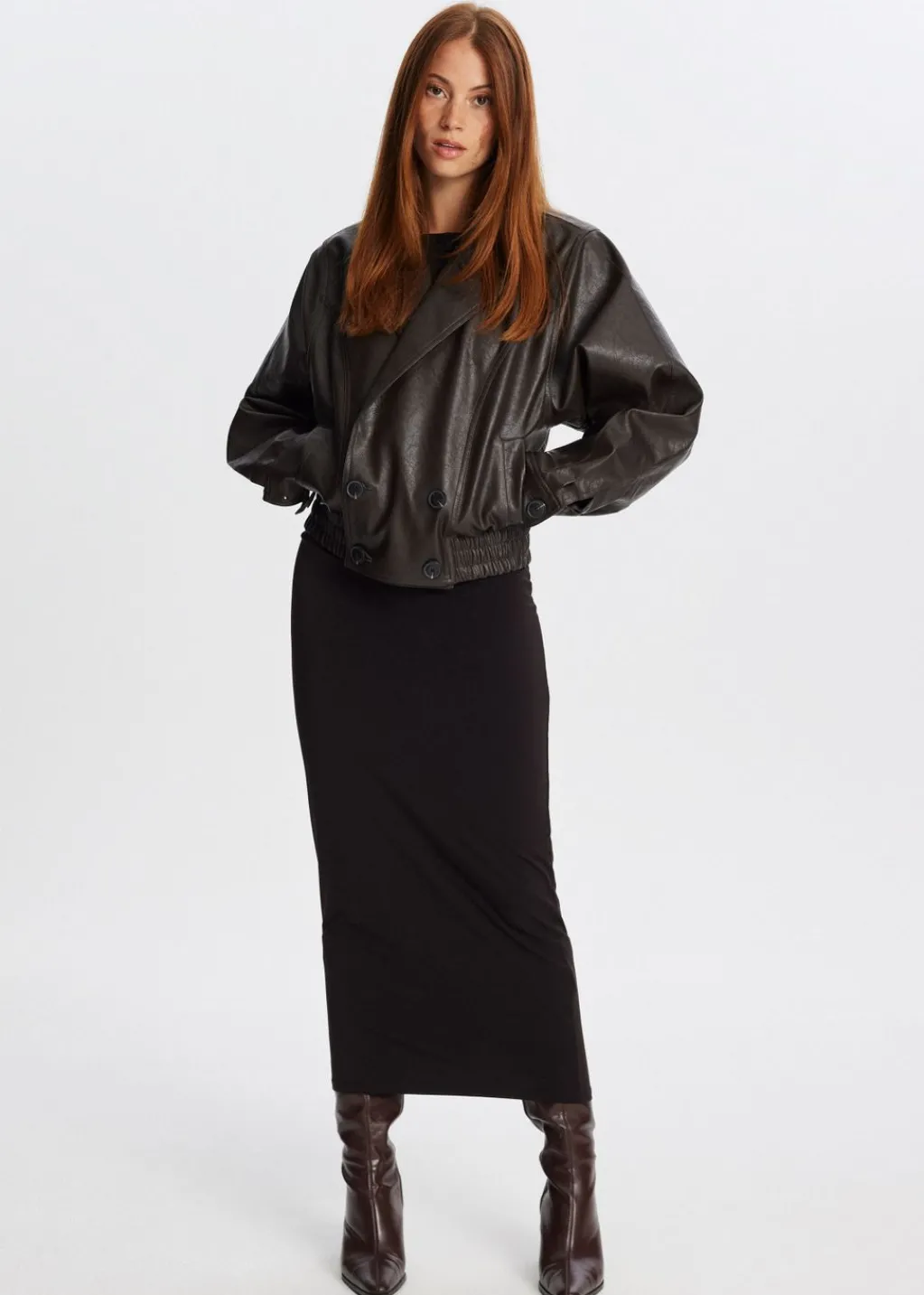 Jassen<The Sting Oversized imitatieleren jas donkerbruin