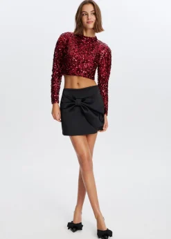 Tops<The Sting Pailletten top met lange mouwen bordeaux