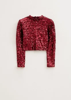 Tops<The Sting Pailletten top met lange mouwen bordeaux
