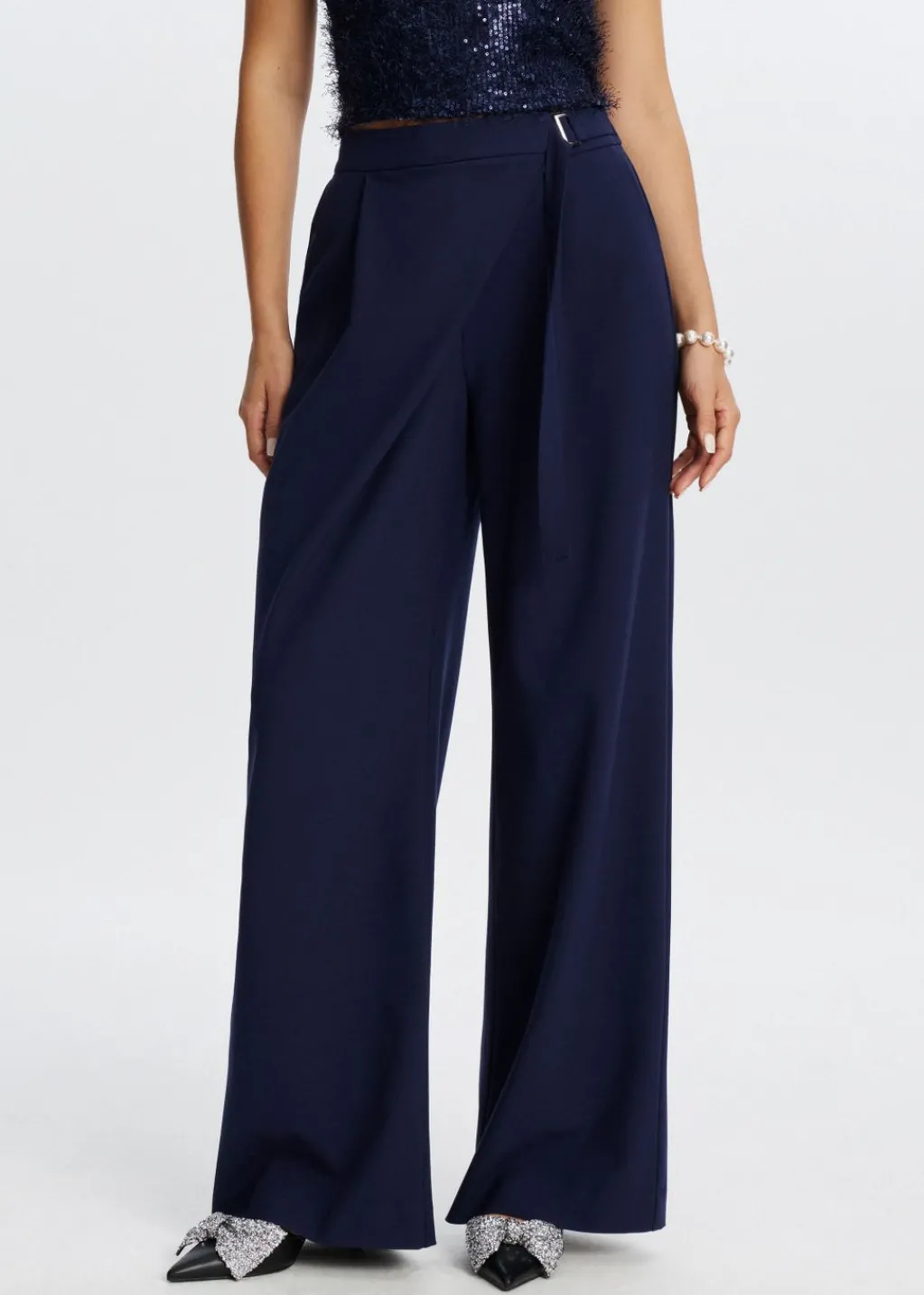 Broeken<The Sting Pantalon overlap detail donkerblauw