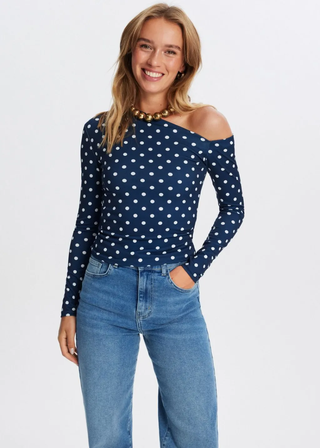 Tops<The Sting Polkadot longsleeve donkerblauw