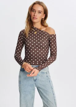 Tops<The Sting Polkadot longsleeve donkerbruin
