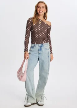 Tops<The Sting Polkadot longsleeve donkerbruin