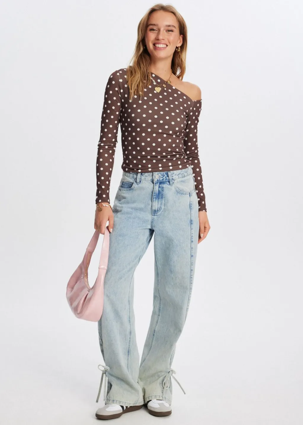 Tops<The Sting Polkadot longsleeve donkerbruin