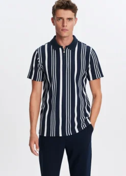 Polo's|T-Shirts<The Sting Polo half zip gestreept donkerblauw