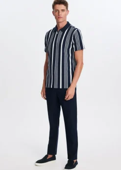 Polo's|T-Shirts<The Sting Polo half zip gestreept donkerblauw