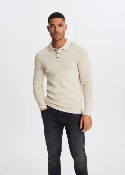 Polo's|Truien En Vesten<The Sting Polo met honinggraatdetail lichtzand