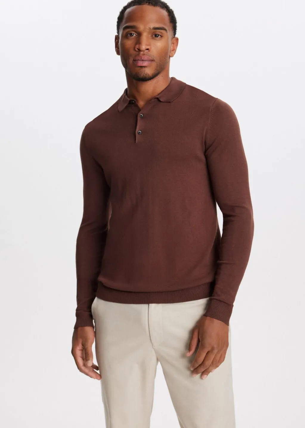 Polo's|Truien En Vesten<The Sting Polo met lange mouwen cognac, donker