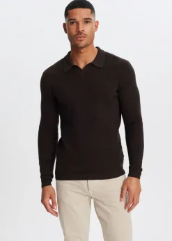 Polo's|Truien En Vesten<The Sting Polo met wafelstructuur donkerbruin