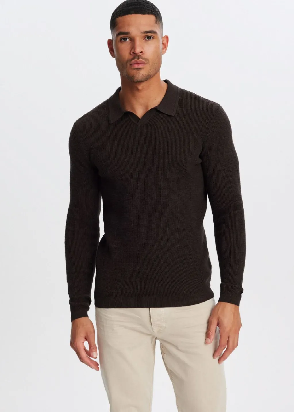 Polo's|Truien En Vesten<The Sting Polo met wafelstructuur donkerbruin
