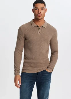 Polo's|Truien En Vesten<The Sting Polo met wafelstructuur bruin gem&ecirc;leerd