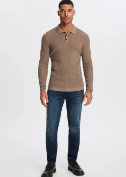 Polo's|Truien En Vesten<The Sting Polo met wafelstructuur bruin gem&ecirc;leerd