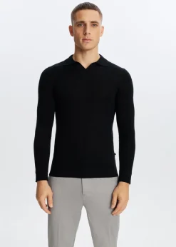 Polo's|Truien En Vesten<The Sting Polo van merinowol zwart