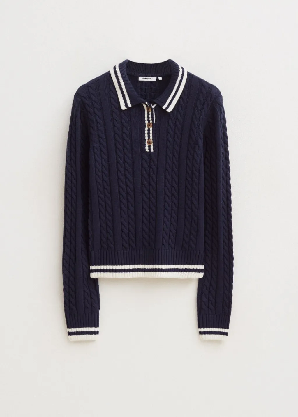 Truien En Vesten<The Sting Polotrui met kabelpatroon donkerblauw