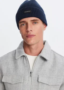 Mutsen<The Sting Ribgebreide muts donkerblauw