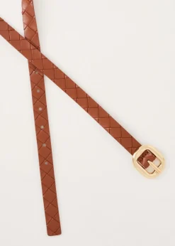 Riemen<The Sting Riem met gevlochten design cognac