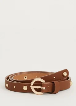 Riemen<The Sting Riem met ronde studs cognac