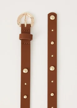 Riemen<The Sting Riem met ronde studs cognac