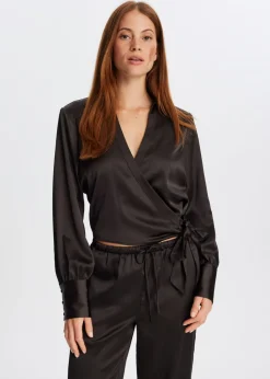 Blouses<The Sting Satijnen blouse met strik donkerbruin