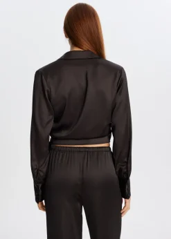 Blouses<The Sting Satijnen blouse met strik donkerbruin